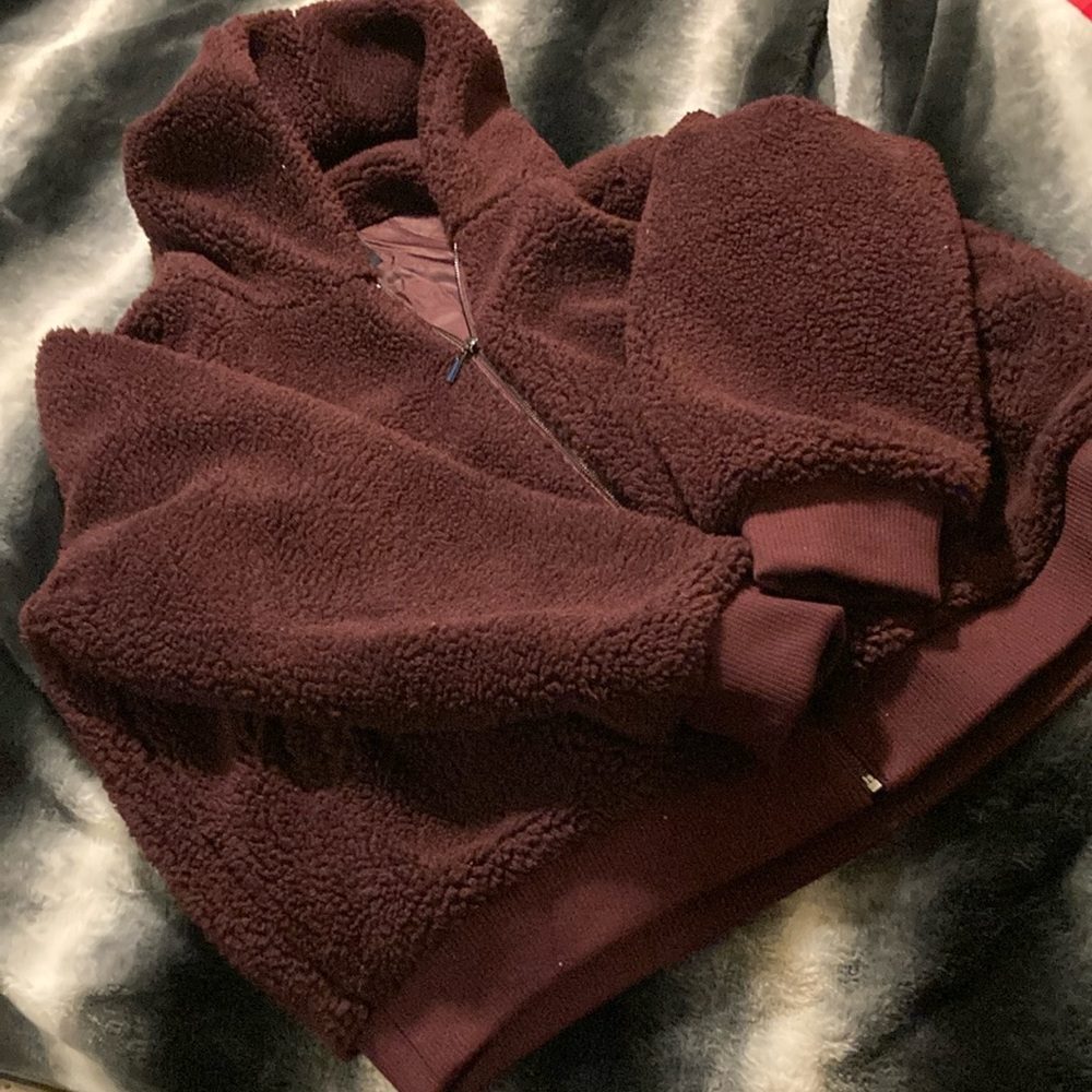 Lane Bryant heavy and lined fleece jacket with pockets and hood.